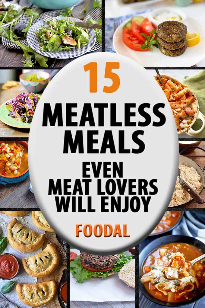 Vertical image of a collage of savory recipes, with text in the center.