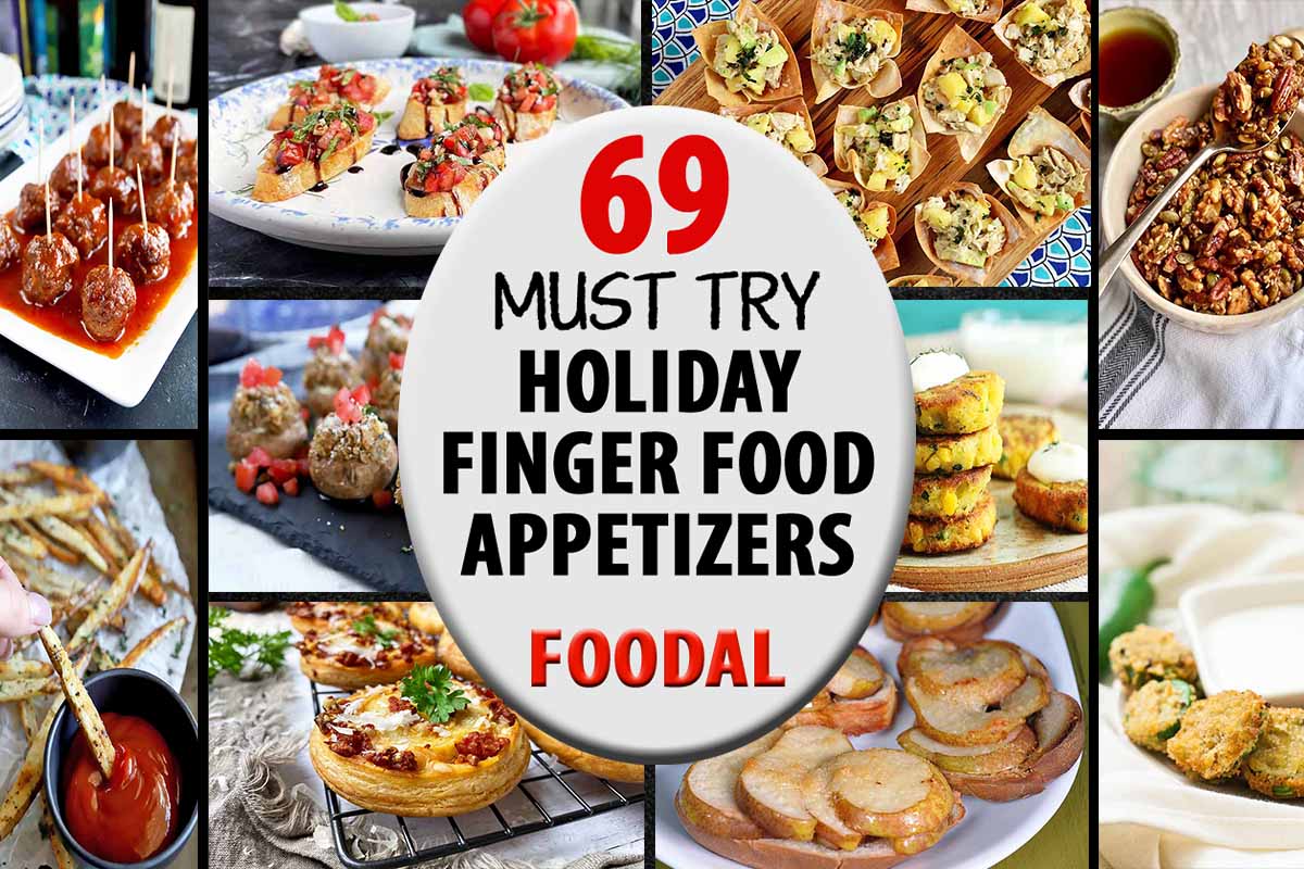 Horizontal image of a collage of various dishes with a label in the center.