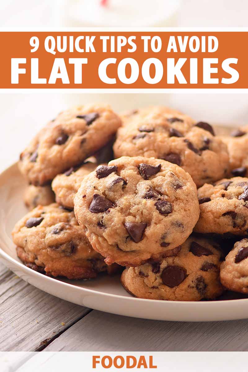Vertical image of a plateful of baked treats on a white wooden table, with text on the top and bottom of the image.