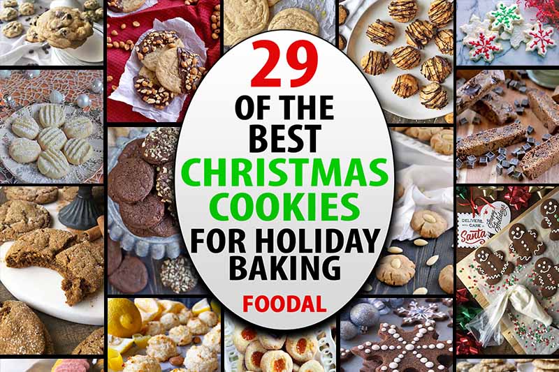 Horizontal image of a collage of assorted baked goods, with text in the center.