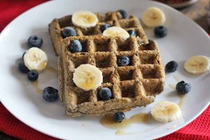 Gluten-Free Buckwheat Buttermilk Waffles with Blueberries and Bananas