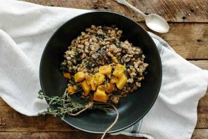 Farro Risotto with Butternut, Mushrooms & Kale (Vegan)