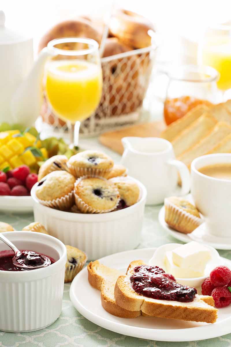 Vertical image of a brunch table.