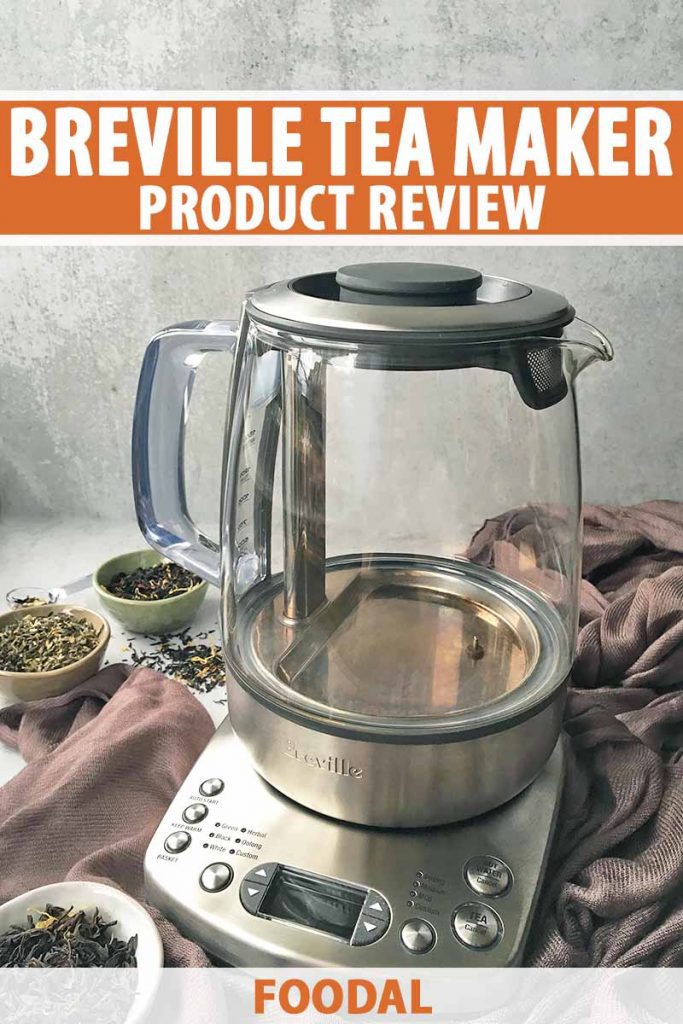 Vertical image of a tea kettle on a black towel with bowls of ingredients, with text on the top and bottom of the image.