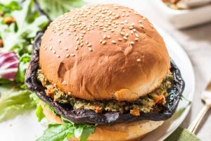 Portobello Burgers with Sun-Dried Tomato Pesto (Vegan)